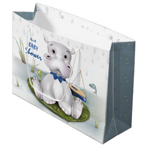 Hippo Boy Baby Shower Large Gift Bag