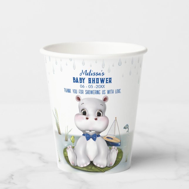 Hippo Boy Baby Shower Paper Cups (Front)