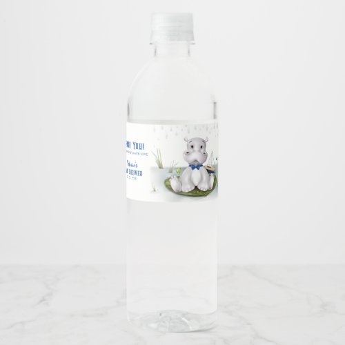 Hippo Boy Baby Shower Water Bottle Label