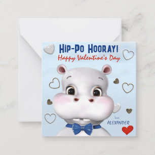 Hippo Boy Blue Classroom Valentine's Day Note Card