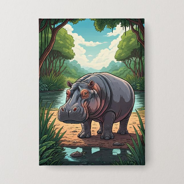Hippo by the Riverside Button (Front)