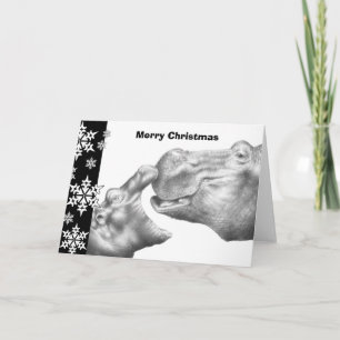 Hippo & Calf Christmas Card