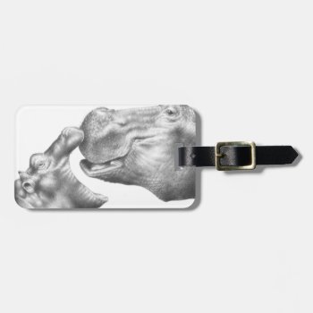 Hippo & Calf Luggage Tag by lornaprints at Zazzle