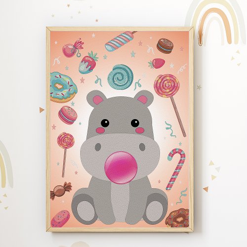 Hippo Candy Nursery Print Kids Room Poster