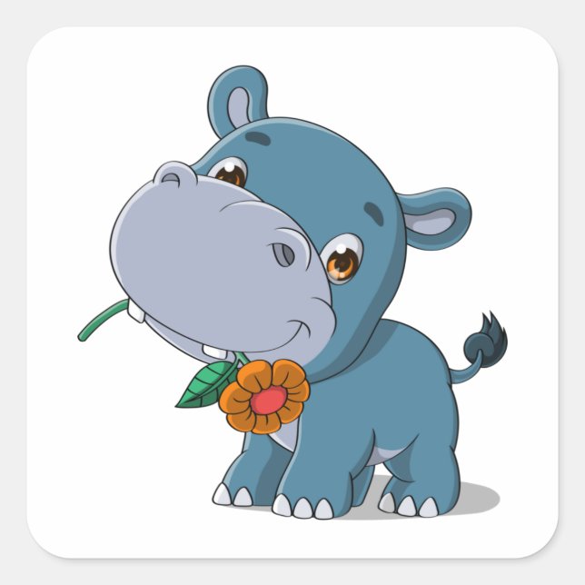 Hippo cartoon square sticker (Front)