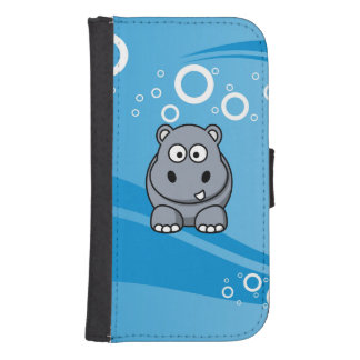 Hippo Cartoon With Blue Water Background Phone Wallet