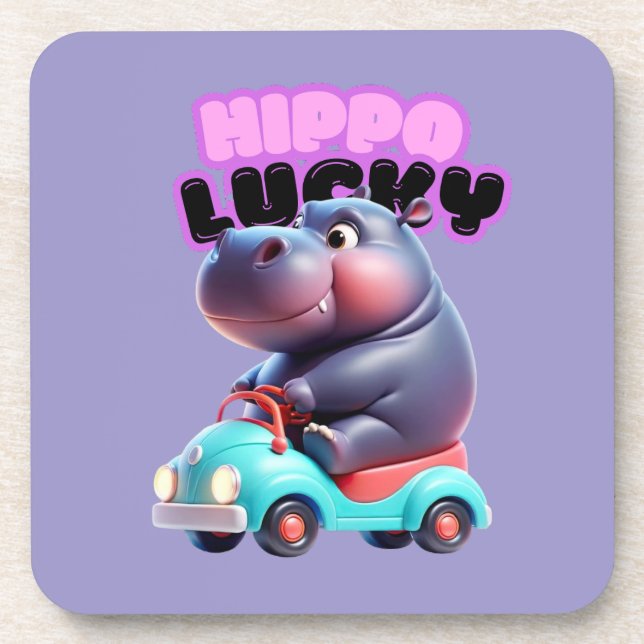 Hippo Charm Plastic Coaster (Front)