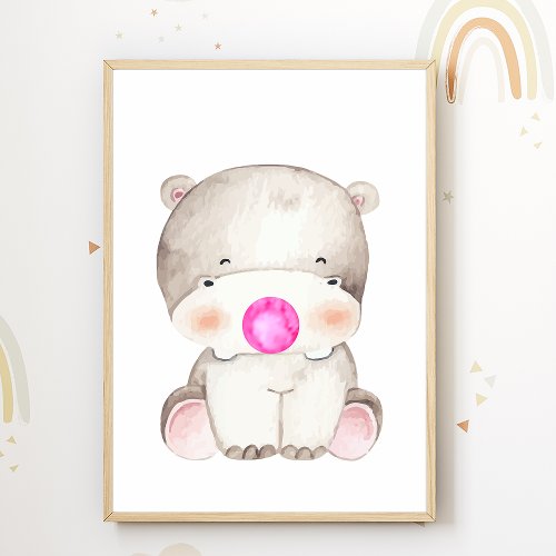 Hippo Chewing Gum Nursery Poster Kids Room Decor