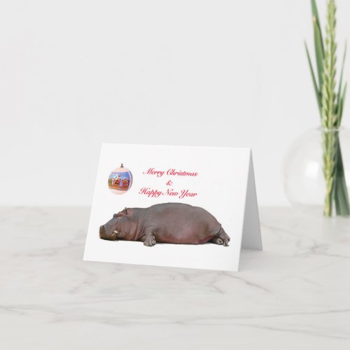 Hippo Christmas and New Year Greeting Holiday Card