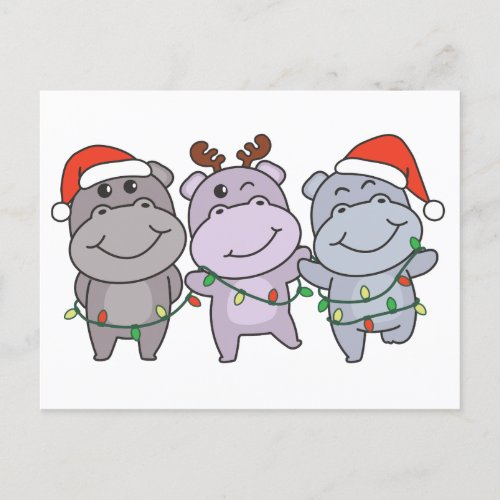 Hippo Christmas Animals Cute Hippos Holiday Postcard