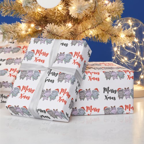 Hippo Christmas Animals Cute Hippos Holiday Wrapping Paper