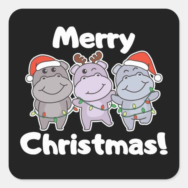 Hippo Christmas Animals Cute Hippos Merry Square S Sticker (Front)