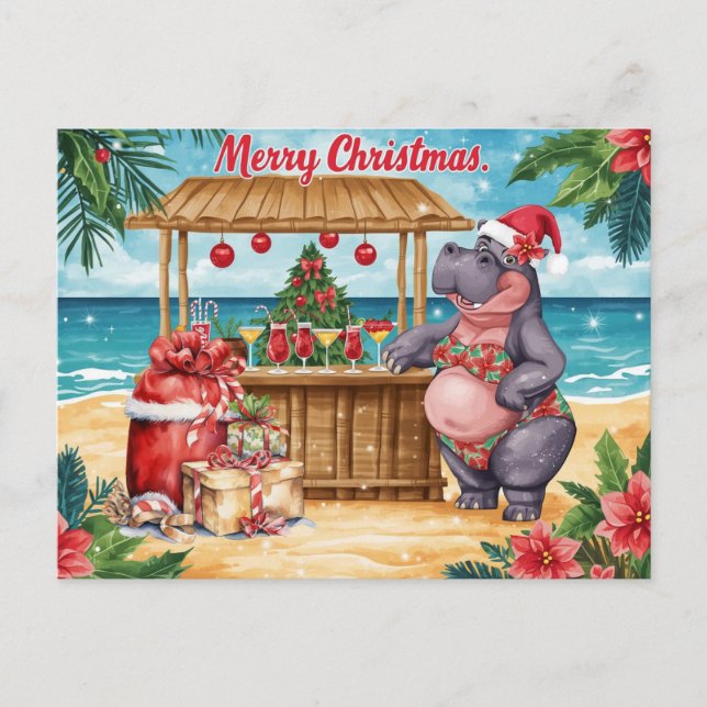 Hippo Christmas Cocktail Party Greeting Card  (Front)