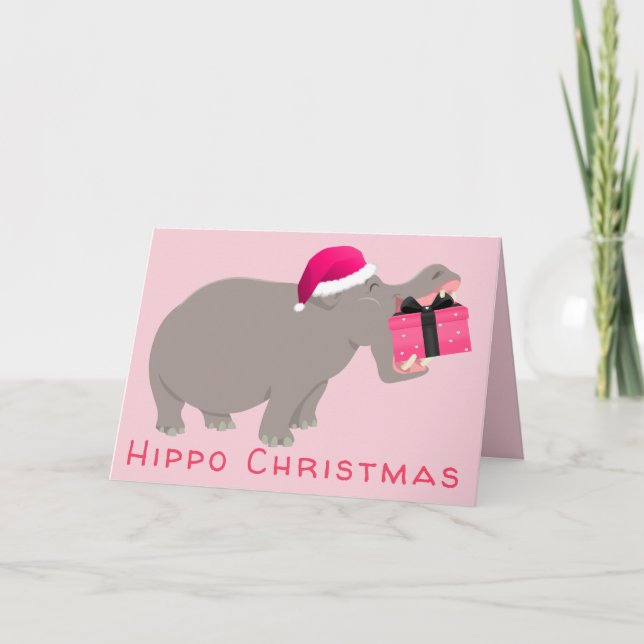 Hippo Christmas in the Pink Holiday Card (Front)