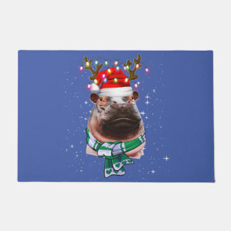 hippo christmas lights doormat