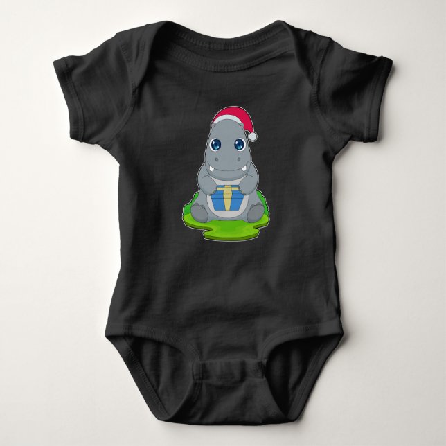 Hippo Christmas Package Baby Bodysuit (Front)