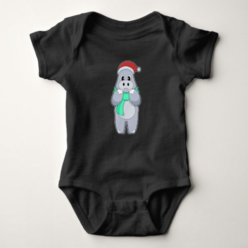 Hippo Christmas Scarf Baby Bodysuit