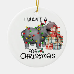 Hippo Christmas Themed for Animal Lovers Ceramic Ornament