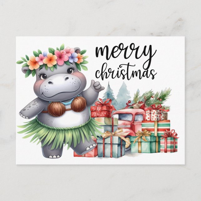 Hippo Christmas Themed for Animal Lovers Holiday Postcard (Front)