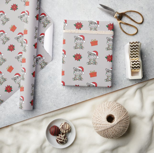 Hippo Christmas Winter Animals Hippos Holiday Wrapping Paper (Crafts)