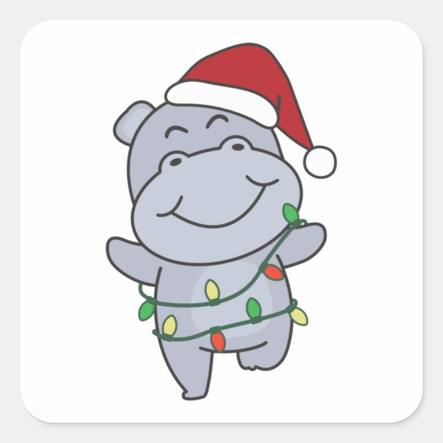 Hippo Christmas Winter Animals Hippos Square Stick Square Sticker (Front)