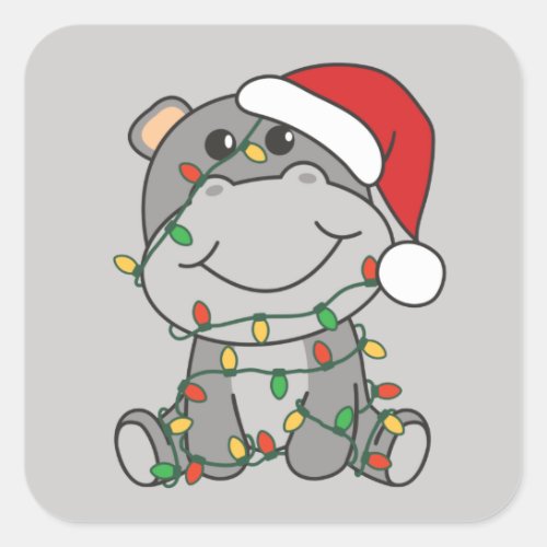 Hippo Christmas Winter Animals Hippos Square Stick Square Sticker