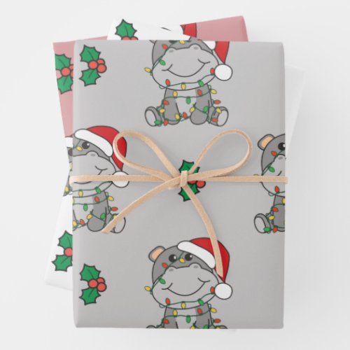 Hippo Christmas Winter Animals Holiday Hippos Wrapping Paper Sheets