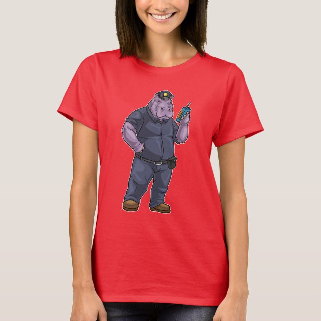 Hippo Cop Microphone Police T-Shirt (Front)