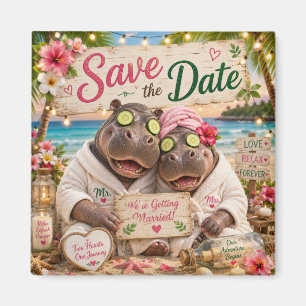 Hippo Couple Tropical Spa Save the Date Magnet