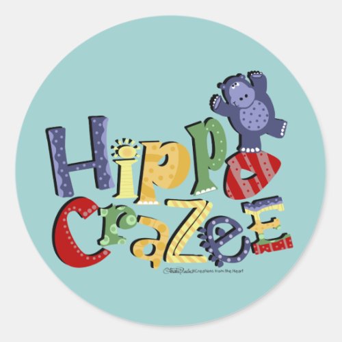 Hippo Crazee on light colors Classic Round Sticker