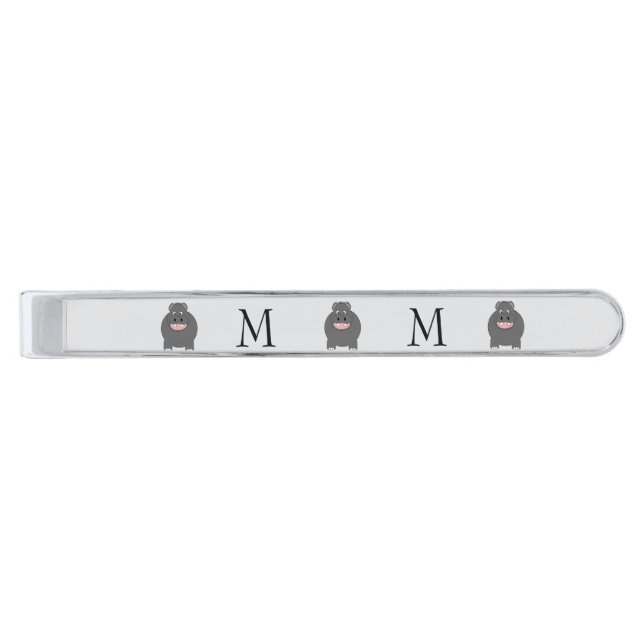 Hippo Design Monogrammed Silver Finish Tie Bar (Front)