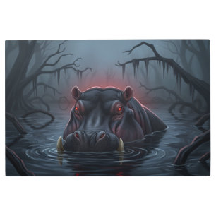 hippo digital painting awesome drawing dark scene  metal print