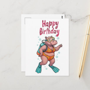 Hippo diver underwater Happy Birthday  Postcard