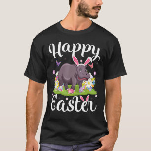 Hippo Easter Egg Hunting Floral Hippopotamus Easte T-Shirt