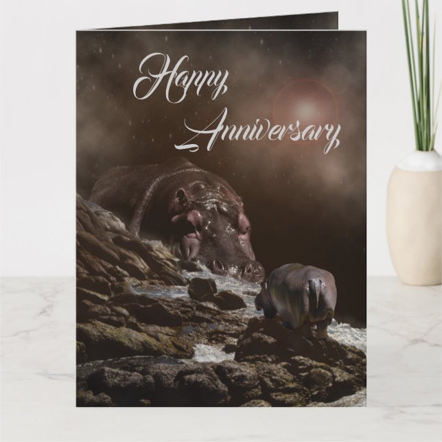 Hippo Enchanted Evening, Big Anniversary Card (Front)