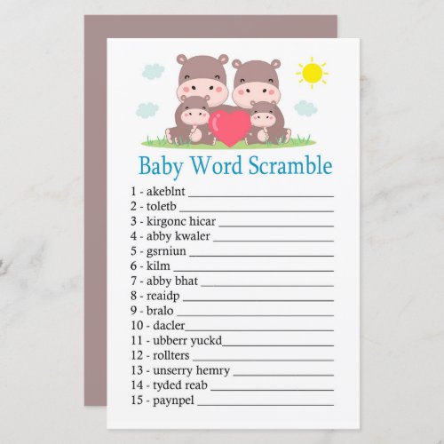 Hippo family Baby word scramble game
