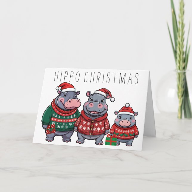 Hippo Family Christmas  Holiday Card (Front)