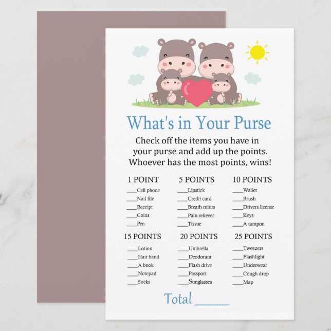 Hippo family What's in your purse game (Front/Back)