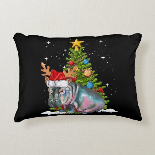 Hippo Fiona Christmas Tree Hippopotamus Accent Pillow