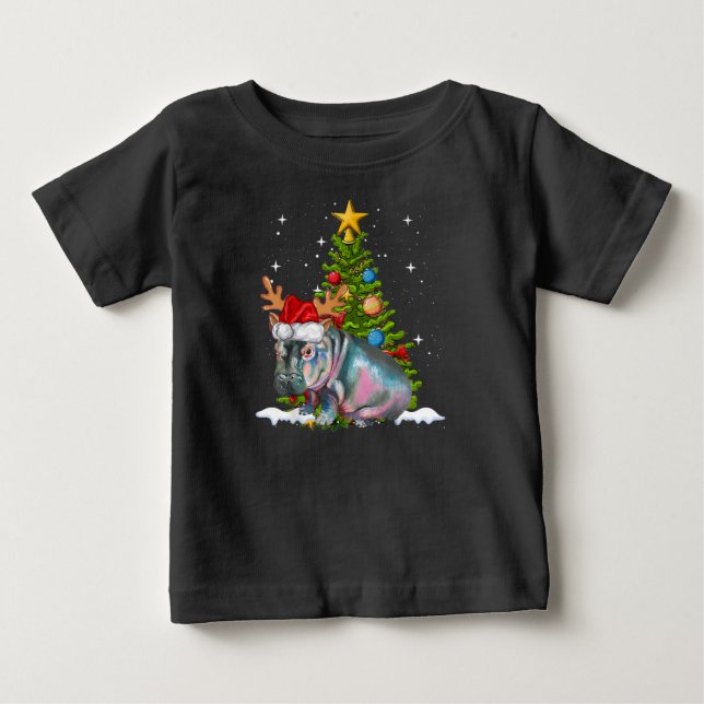 Hippo Fiona Christmas Tree Hippopotamus Baby T-Shirt (Front)