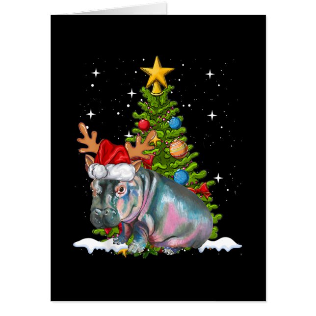 Hippo Fiona Christmas Tree Hippopotamus Card (Front)