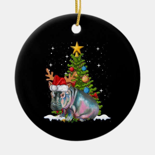 Hippo Fiona Christmas Tree Hippopotamus Ceramic Ornament (Front)