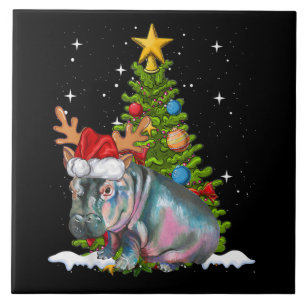 Hippo Fiona Christmas Tree Hippopotamus Ceramic Tile