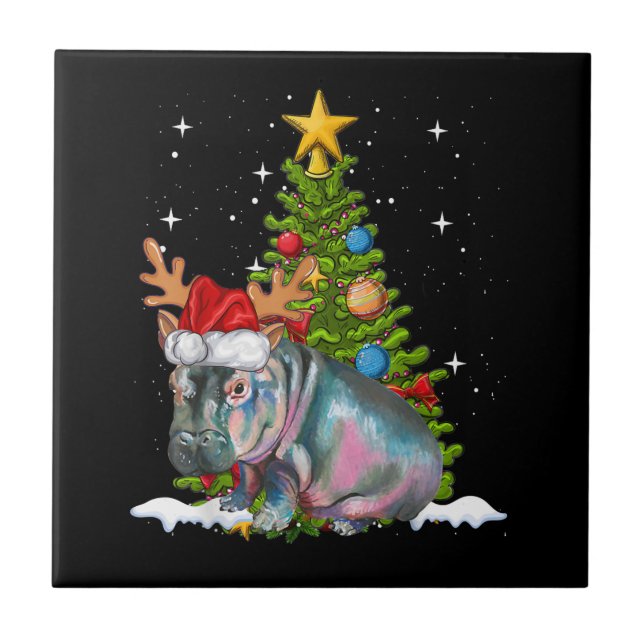 Hippo Fiona Christmas Tree Hippopotamus Ceramic Tile (Front)