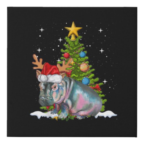 Hippo Fiona Christmas Tree Hippopotamus Faux Canvas Print
