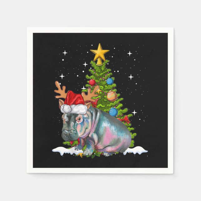 Hippo Fiona Christmas Tree Hippopotamus Napkins (Front)