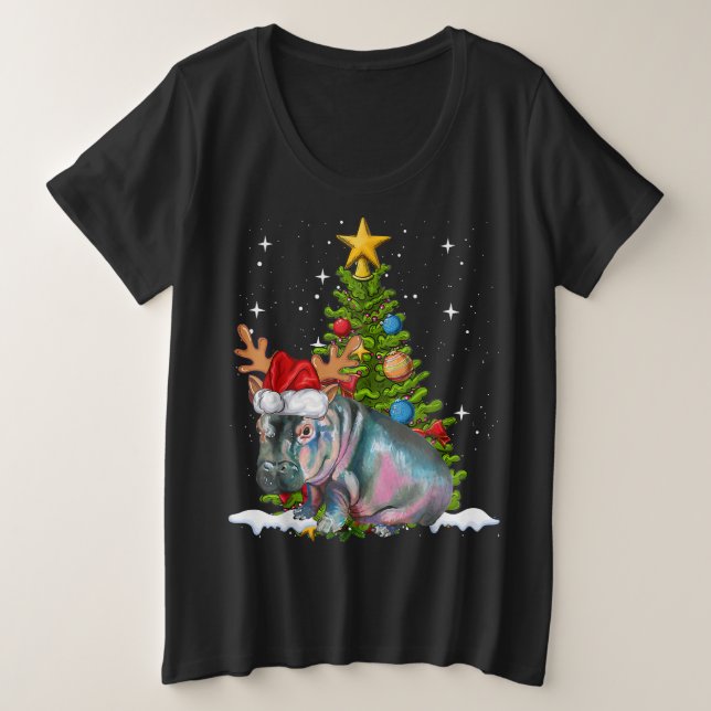 Hippo Fiona Christmas Tree Hippopotamus Plus Size T-Shirt (Design Front)