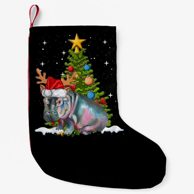 Hippo Fiona Christmas Tree Hippopotamus Small Christmas Stocking (Front)