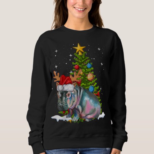 Hippo Fiona Christmas Tree Hippopotamus Sweatshirt