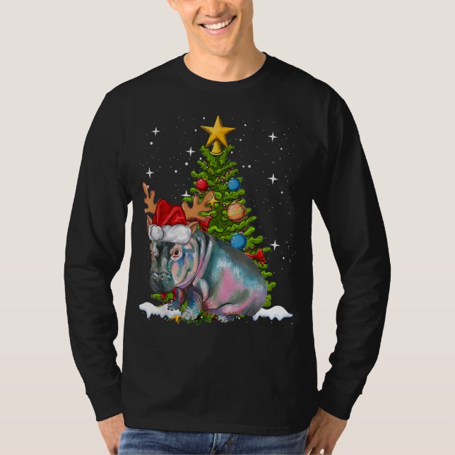 Hippo Fiona Christmas Tree Hippopotamus T-Shirt (Front)